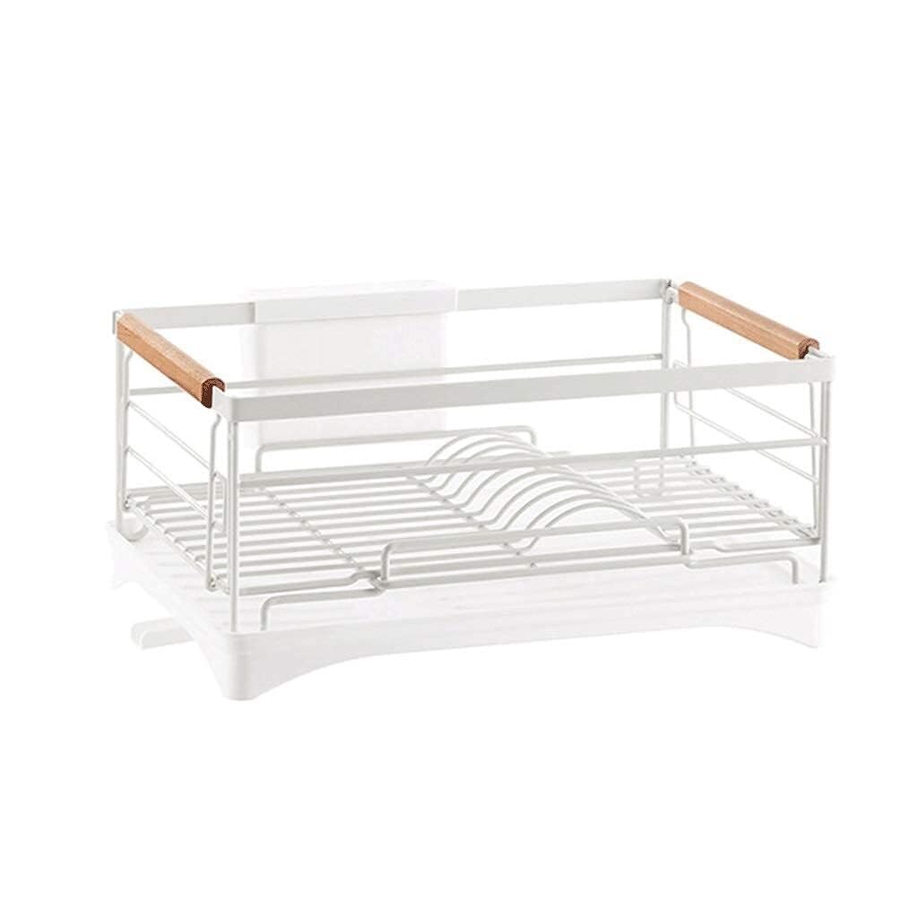 HONKERW drying rack Home Dish Drying Rack Modern White Dish Rack for Kitchen Counter with Removable Drainer Tray and Cutlery Holder drainer