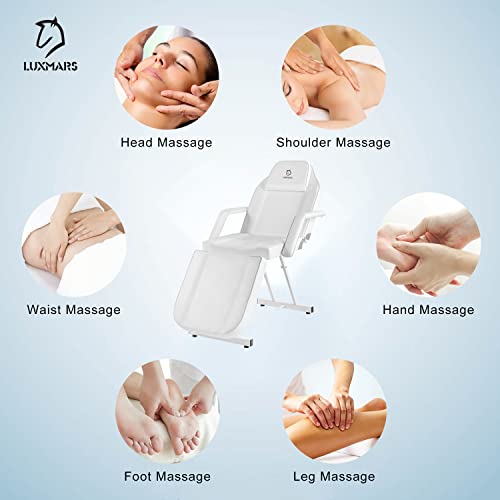 Luxmars Facial Chair, Adjustable Tattoo Chair Salon Bed With Hydraulic Stool Massage Bed For Professional Massage Facial Lash Beauty Treatment Spa, White #TOP4