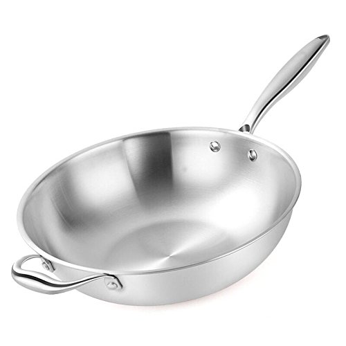 Tri-Ply Bonded Stainless Steel Stir-Fry Pan Multipurpose Stainless Steel Wok Fry pan Saute Pan Skillet Induction Compatible with Glass Lid (Silver, 32CM) 3 Gallery Image Tri-Ply Bonded Stainless Steel Stir-Fry Pan Multipurpose Stainless Steel Wok Fry pan Saute Pan Skillet Induction Compatible with Glass Lid (Silver, 32CM) 3 Gallery Image