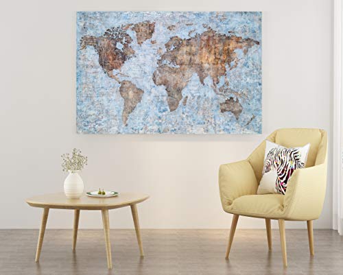 Yihui Arts World Map Wall Art Poster Hand Painted On Canvas Modern Abstract Large Painting Pictures Framed With Blue Color For Office Decor #TOP6