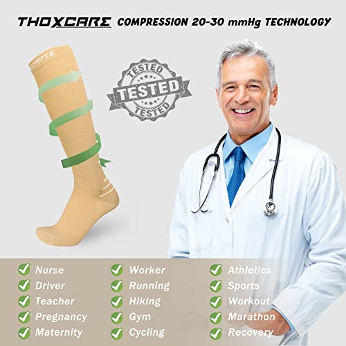 Meias de compressão Thoxcare para mulheres e homens, circulação graduadas de 20-30 mmHg - Melhor sup