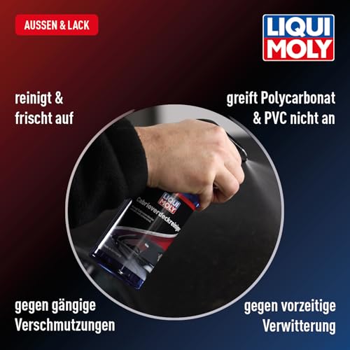 LIQUI MOLY Cabrioverdeckreiniger, Art.-Nr. 1593 I 500ml Cabrio Verdeck-Reiniger gegen Verwitterung I Entfernt Öl- & Fettflecken, Ruß, Vogelkot, Insekten & Schmutz I Für Verdecke aus Stoff & Kunststoff