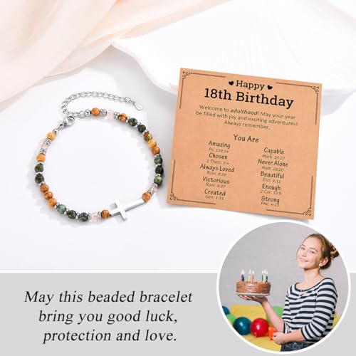 Birthday Gifts for 10-21 Year Old Girl, Happy 10th-21st Birthday Decorations, Christian Cross Bracelet with Cards for Niece Daughter Granddaughter3