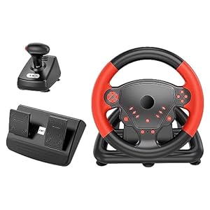 MERISHOPP® Gaming Steering Wheel With Shifter And Floor Pedals Pc Steering Wheel For Tv Red
