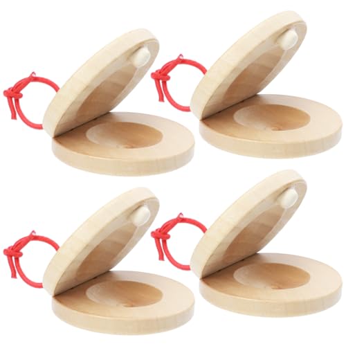 Vaguelly 4 PCS Castanets Wood Percussion Orff Music Instrument Children Adults Fingers Castanets with String