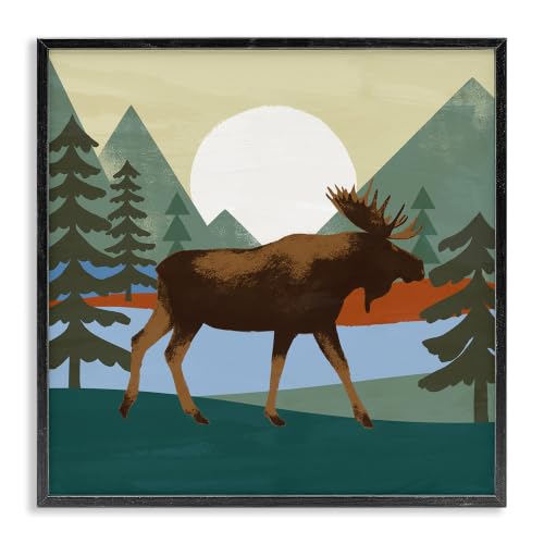 Moose Walking Through Lakeside Woodlands, 17 x 17 Inch Framed Giclée Print