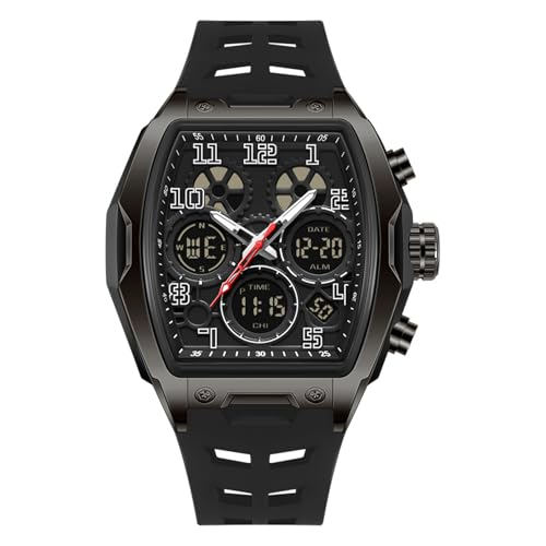 GBB Tonneau Luxus-Armbanduhr, digitale Herren-Armbanduhr, Militäruhr, quadratisch, digital, analog, 50 m wasserdicht, Datumsanzeige, Design, Geschenk für Männer, Schwarz , Armband