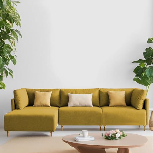 Image of Carina LHS 4 Seater L Shape Sofa Set for Living Room (Yellow Fabric) Premium Fabric Sofa
