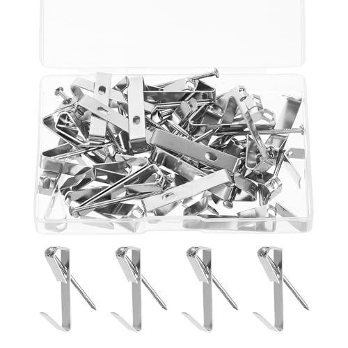 Image of uxcell 60 Pcs Picture Hangers, 50lb 36mm Picture Hanging Kit Picture Hanging Hooks Picture Hooks for Wooden Wall or Drywall Frame Painting Art Photo(30 Hangers + 30 Nails), Silver