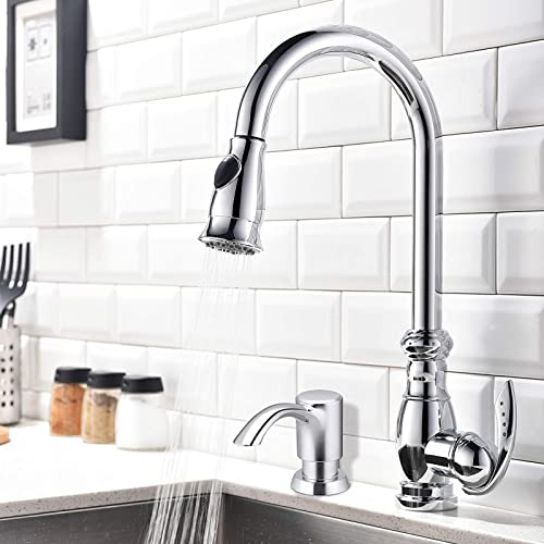 Kitchen Sink Soap Dispenser Built In For Counter Top With Large 17 Oz Liquid Soap Bottle (Chrome) #TOP4