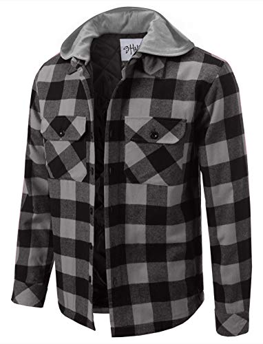 Image of Shaka Wear Men's Plaid Shirts - Flannel Long Sleeve Casual Button Up Fleece Soft Quilted Lined Jacket Regular and Big Size