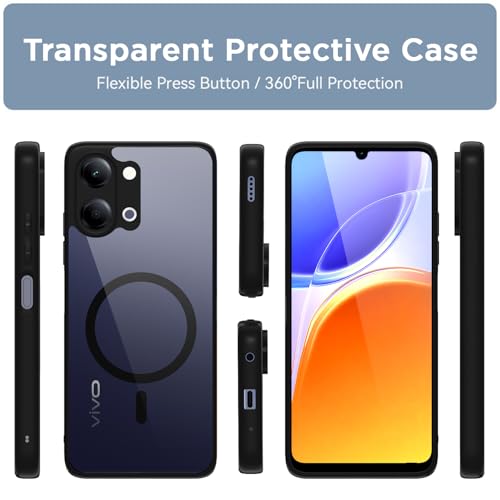 Image of Amazon Basics Back Cover for Vivo Y11 5G Compatible with Mag-Safe | Shockproof Design | Hard Transparent Back Case (Black Mag-Safe)