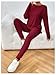 Floerns Women's Two Piece Outfit Tracksuit Rib Knit Long Sleeve T Shirt with Leggings Set Burgundy X-Small