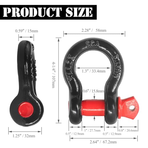 Jamiikury 2 Pcs Shackles 1/2" D Ring Shackle 12 Ton (26,455 lbs) Maximum Break Strength with 5/8" Pin for Tow Strap Winch Off Road Vehicle Recovery