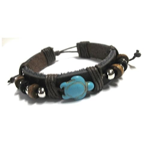 Roger Enterprises Turtle Leather Adjustable Bracelets Blue Synthetic Stabilized Turquoise (Brown) Cover
