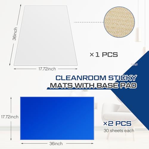 Image of Nuanchu Adhesive Mat Pad Include 1 Sticky Non Slip Base Pad 2 Tacky Dust Mats Construction of 30 (60 Sheets Total) for Clean Room Science Lab Matting Hospital(18x36 Inches,Blue,60 Sheets)