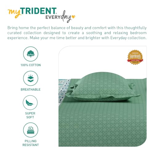 Image of Mytrident Bedsheet for Double Bed King Size |108 inch x 108 inch | Flourish Blue | 120 TC Flatsheet with 2 Pillow Covers| 100% Cotton Bedsheet for King Size Bed | Everyday Collection