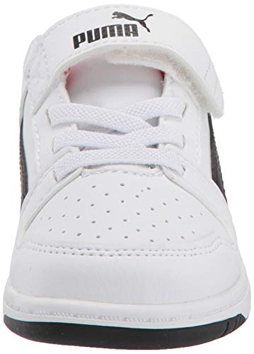PUMA Unisex-Baby Rebound Layup Lo Hook and Loop Sneaker, White Black-High Risk Red, 6 M US Toddler2