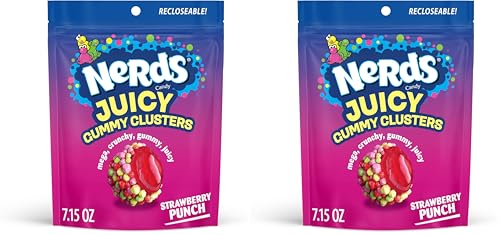 Image of NERDS Juicy Gummy Clusters, Strawberry Punch, Juicy and Gummy Candy, 1 Stand Up Bag, for Snacking and Sharing, 7.15 oz (Pack of 2)