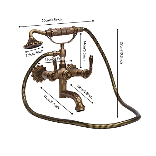 Clawfoot Tub Faucet, Pure Brass Two Holes Wall Mounted Tub And Shower Faucet Shower Faucet System Telephone Shape (Antique Brass Finish) #TOP1