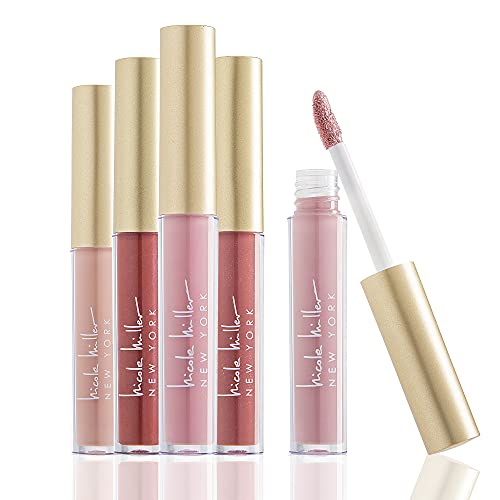 Nicole Miller Lipstick Collection- 5 Piece Lipstick Liquid Lipstick Set, Long Lasting Lipstick, Smooth, Pink Colors, Lipstick in a Pink Floral Gift Box