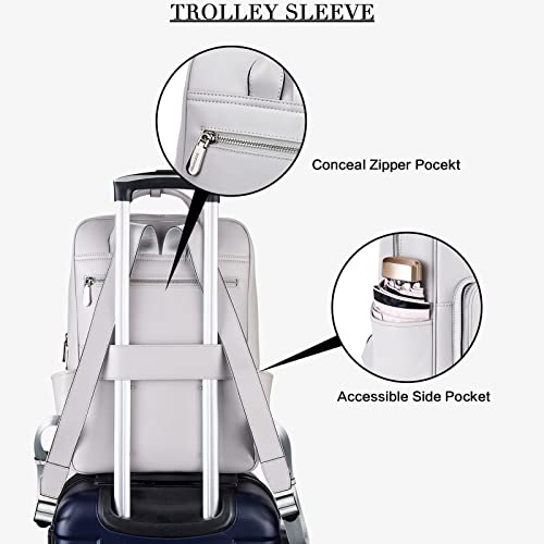 Bostanten Laptop Backpack For Women 15.6 Inch Computer Genuine Leather Backpack Purses College Travel Daypack Large Satchel Grey #TOP5