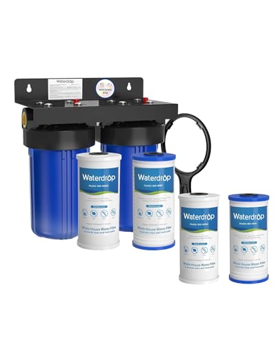 Waterdrop Whole House Water Filter System, with Carbon Filter and Sediment Filter, 5-Stage Filtration, Highly Reduce Lead, Chlorine, Odor and Taste, 2-Stage 5 Micron WD-WHF21-PG &amp; WD-WF10PG Filters