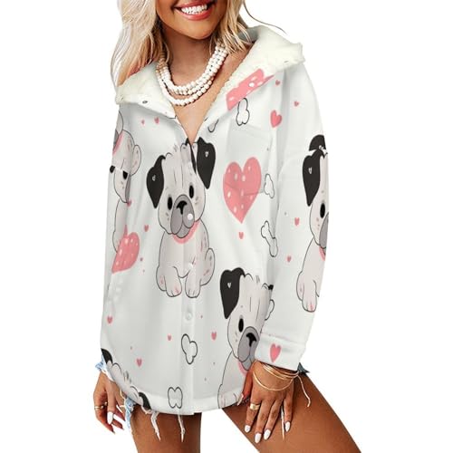 Veste polaire femme sweat à capuche chaud motif amour des chiens manteau rose grande taille