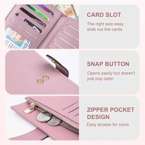 Image of yiijay Womens Wallet RFID Blocking Vegan Leather Trifold Clutch Credit Card Holder Ladies Travel Wallet Purse with Pen Holder, 1Purple, Rfid Wallet