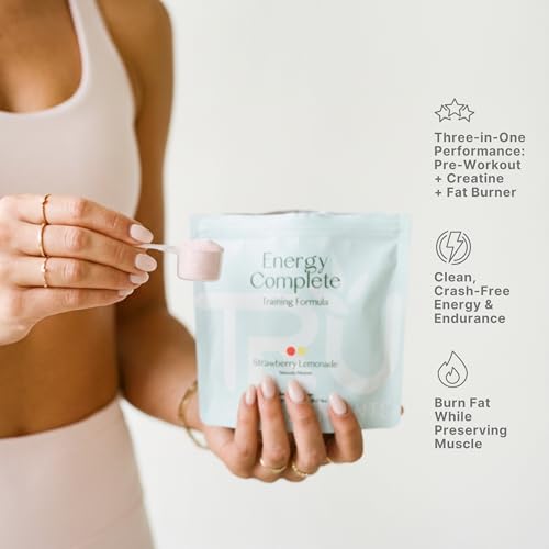 Image of TRU Supplements Energy, Pre Workout Training Formula, Vegan Friendly, No Jitters, Improve Workout Performance, Naturally Extracted Flavors, 20 Servings (Strawberry Lemonade)