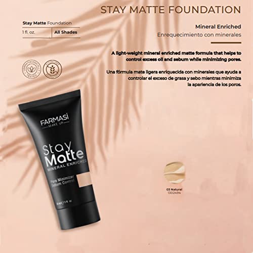 Farmasi Vfx Pro Camera-Ready Matte Foundation, Natural & Comprehensive Full Coverage, Long-Lasting Strobe Primer, Smooth Finish,Face Primer,Black Volume & Length Zen Mascara.concealer Makeup,Girl Makeup #TOP1