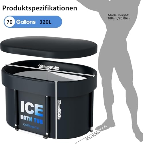 Professionell Eisbadwanne für Erwachsene, Eiswanne mit Deckel für Sportler, Badewanne für kalte Therapie Erholung, 105cm Lang