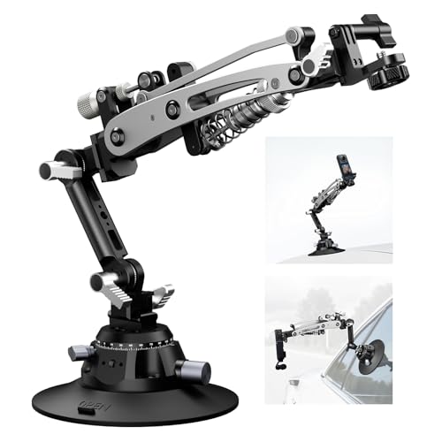 EMART Shock Absorber Arm Car Camera Mount for Action Camera, Featuring 6" Vacuum Car Suction Cup, Qick Release NATO Rail, Hydraulic Boom Arm Compatible with DJI Osmo Pocket 3, Insta360, GoPro, iPhone