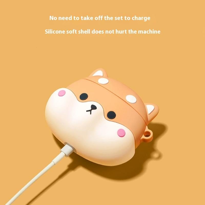Image of SHISHVIKA Silicone Case Cover Compatible with OnePlus Nord Buds 4 Pro | Shockproof Protective Cover | Soft TPU Skin | Anti-Slip | Dustproof | LED Visible | Keychain Hook Included (Shiba Inu)