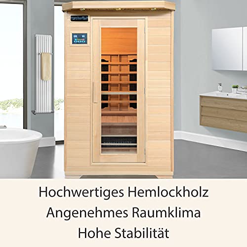 Artsauna-Infrarotkabine-Oslo-Waermekabine-mit-Keramikstrahler-LED-Farblichttherapie-fuer-2-Personen-Infrarotsauna-120x100-cm-aus-Hemlockholz