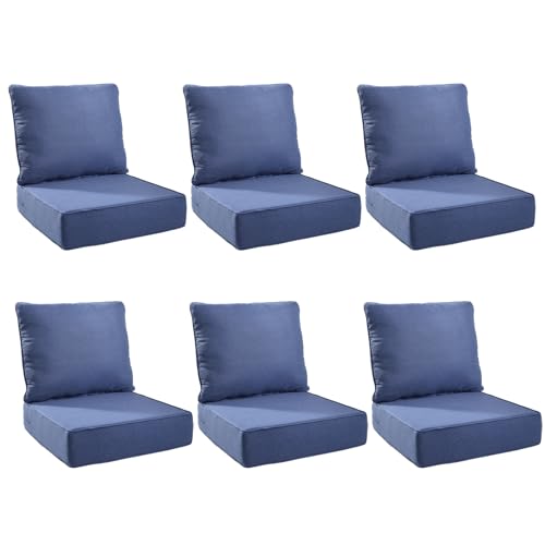 Image of Outdoor Cushion for Patio Furniture - 6 inch Thick Outdoor Chair Cushions with Water Resistant & Removable Cover, 28D High Density Sponge, 22x24 Outdoor Seat Cushions for Chair /Sofa| Blue | 6-Pack |