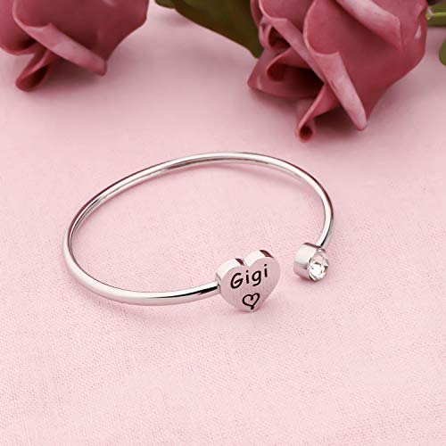 LQRI Gigi Bracelet Grandma Gift Gigi Love Heart Charm Cuff Bangle Sweet Family Grandmother Jewelry Gigi Gift4