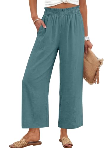 Image of ANRABESS Womens Wide Leg Cropped Palazzo Pants | Lightweight Breathable Elastic High Waisted Pants, Beach Vacation Flowy, Lounge & Casual Summer Trousers with Pockets