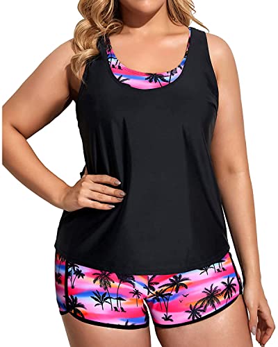 Image of Holipick Women Plus Size Swimsuits - Athletic 3 Piece Tankini with Shorts