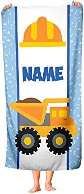Personalized Construction Truck Polycotton Towel for Kids - Boys Girls Baby Toddlers Infants Classic Dump Toy Trucks Theme Towels for Beach Bath Athletic or Kitchen (Bath Towel 60"x30")