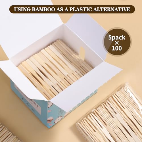 Amrankuo Garfos e palitos de aperitivo de bambu de 500 ct, garfos de bambu para palitos de festa, mi