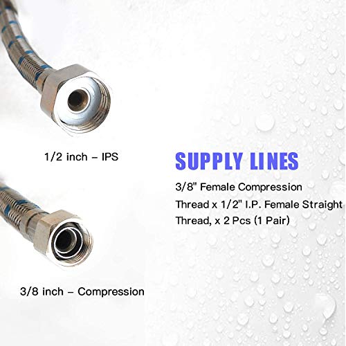 Homevacious 32-Inch Length Faucet Connector, Braided Stainless Steel - 3/8" Female Compression Thread X 1/2" I.p. Female Straight Thread, X 2 Pcs (1 Pair) #TOP2