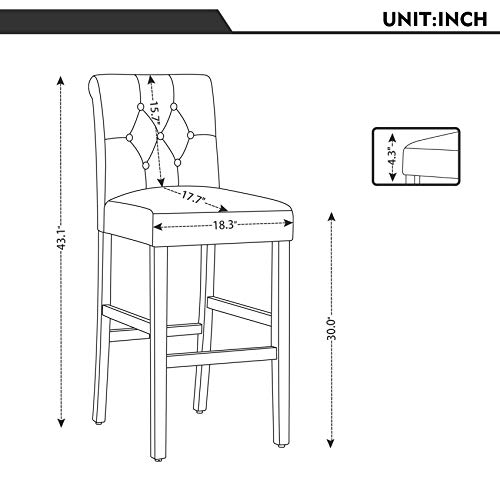 Lssbought Set Of 2 Button-Tufted Velvet Barstools Bar Chairs With Wooden Legs(Seat Height: 30 Inches, Blue) #TOP2