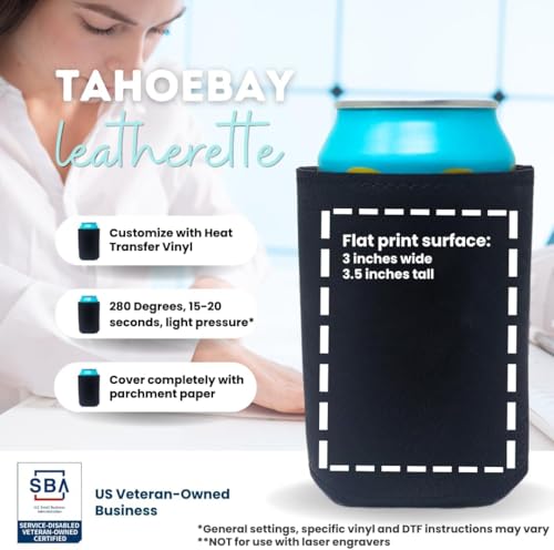 Image of TahoeBay Leatherette Can Cooler Sleeves in Bulk, 12-Pack, Black | Blank Faux Leather, Plain Neoprene Beer Coolers for 12 oz Cans, Blanks for Heat Transfer Vinyl, Groomsmen Gifts, Party Favors
