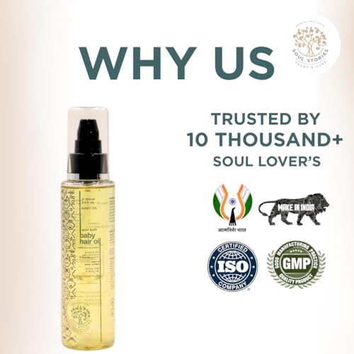 Image of Soul Stories Baby Hair Oil-100ml | Promotes Healthy Hair Growth, Natural Shine & Volume | with Argan, Coconut & Sesame Oils | Lightweight, Non-Greasy & Gentle Formula
