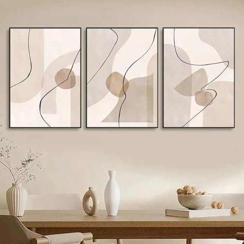 Toile murale abstraite géométrique bohème beige XINBAO 60x90 cm triptyque salon