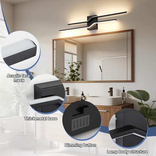 Image of 31.5 Inch Vanity Light for Bathroom Lighting Fixtures Over Mirror Black Dimmable 5CCT Vanity Lighting Fixture Modern Bath Vanity Lights Bar Wall Sconces