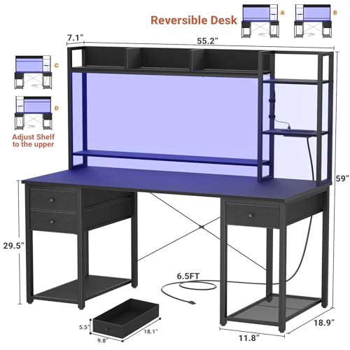 Aheaplus Black Gaming Desk with Hutch and Storage