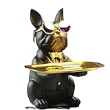 ZSKXJBPF Black Bulldog Desk Storage Tray Resin Statue Coin Piggy Bank Animal Sculpture Table Decoration Office Home Decor