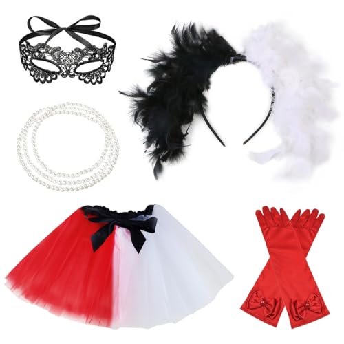 CHMMY Déguisement Cruella Enfant Fille avec Tutu Rouge et Blanc